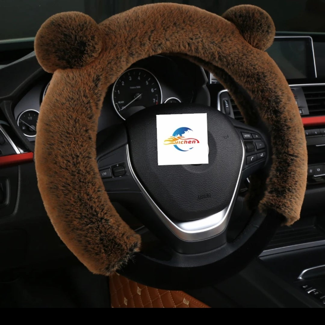 PLUSH FUR SOFT CAT EAR STEERING CAR WHEEL COVER