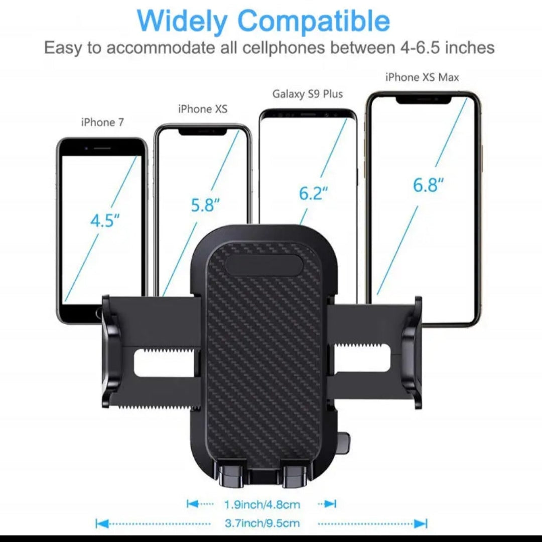 Phone holder compatibility with smartphone sizes on a black background