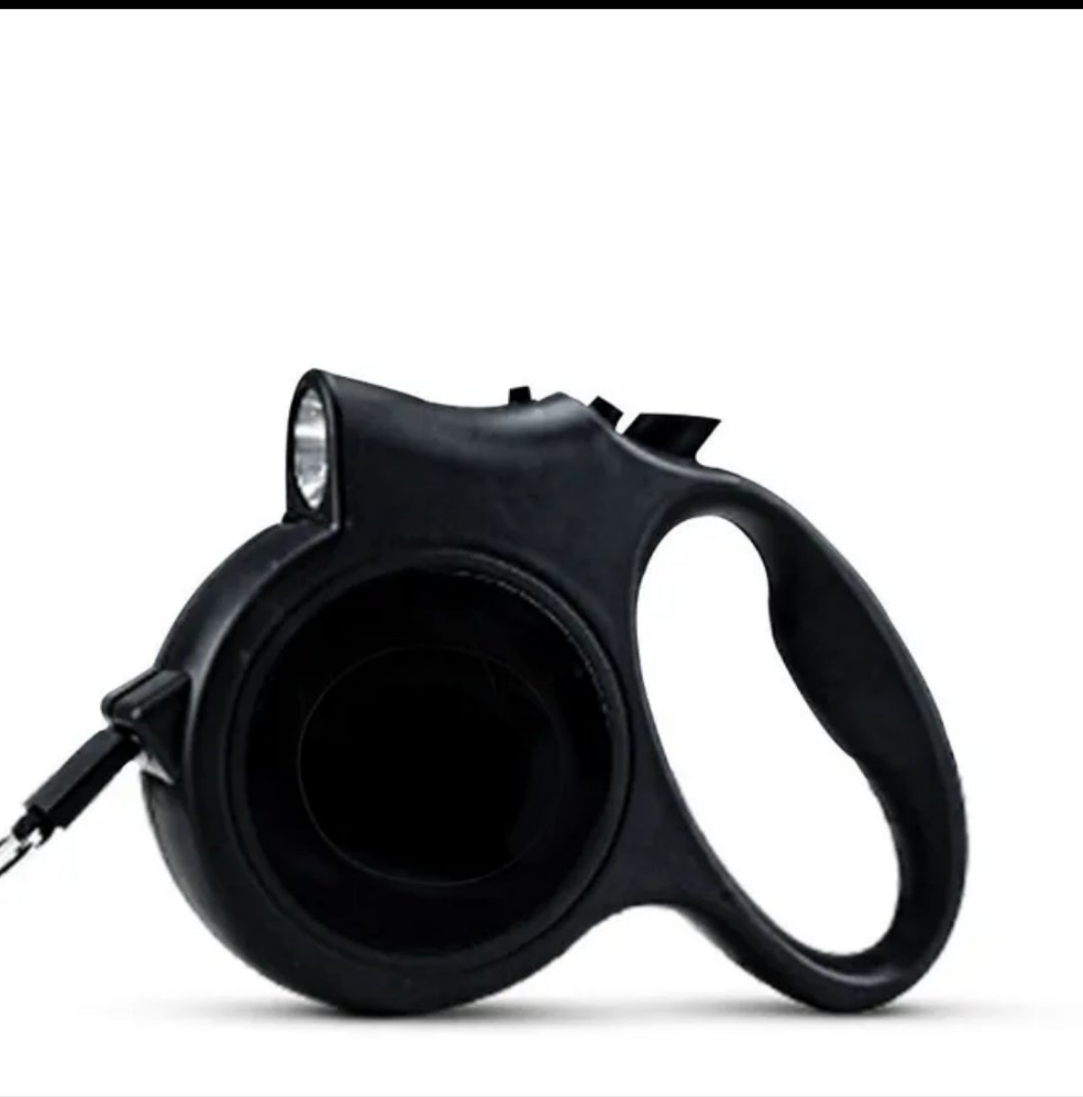 RETRACTABLE PETS AND  DOG LEASH WITH FLASH LIGHT. (black&white )