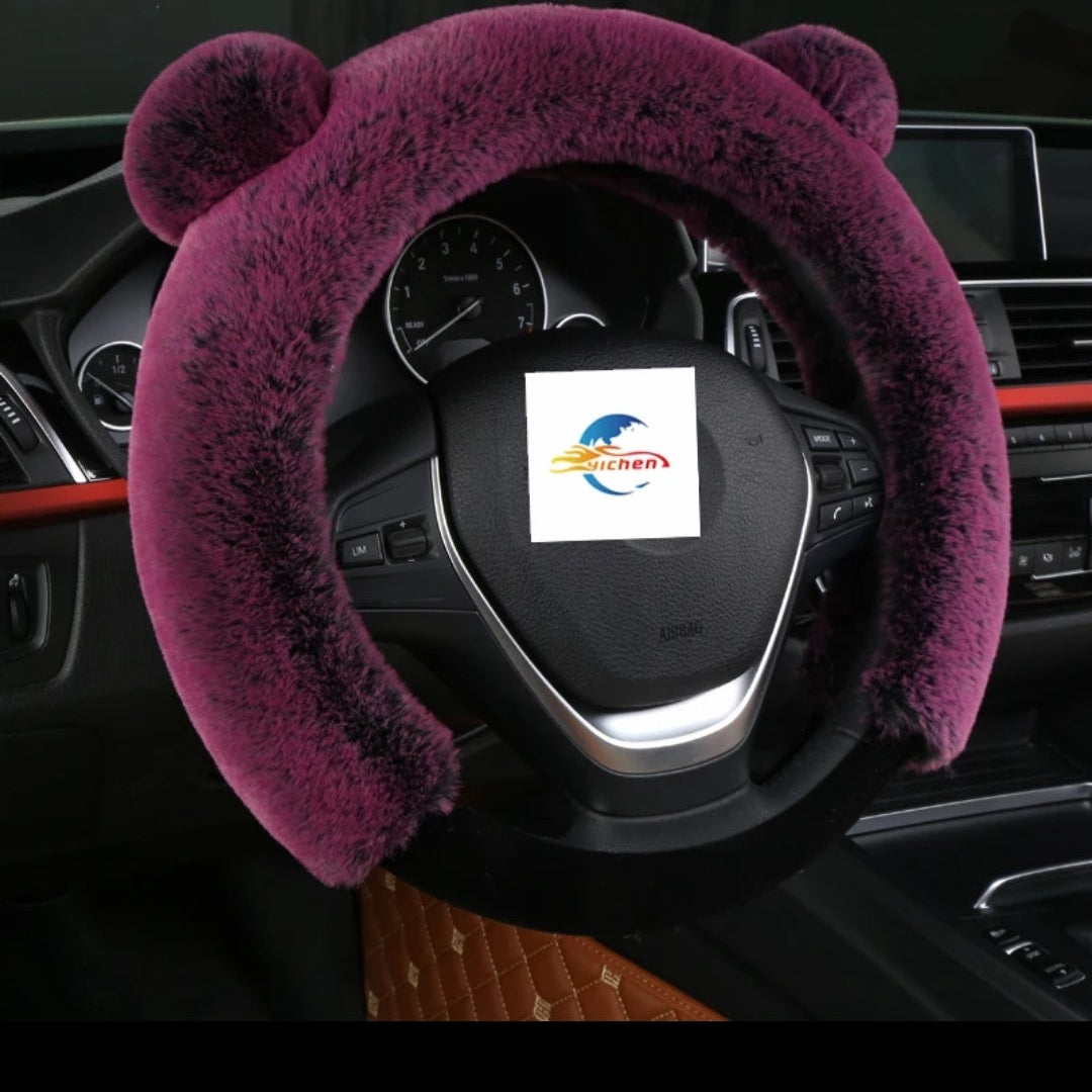 PLUSH FUR SOFT CAT EAR STEERING CAR WHEEL COVER