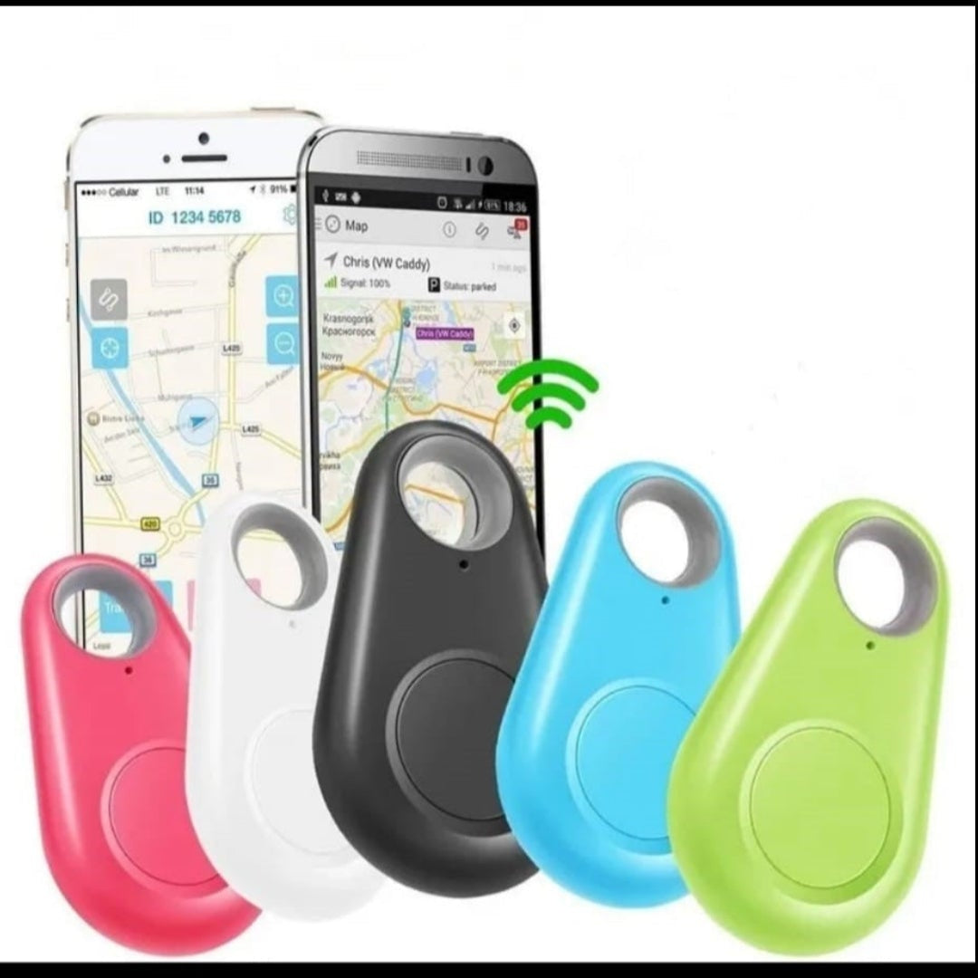 Four keyfind tracking devices in different colors displayed on a smartphone screen.