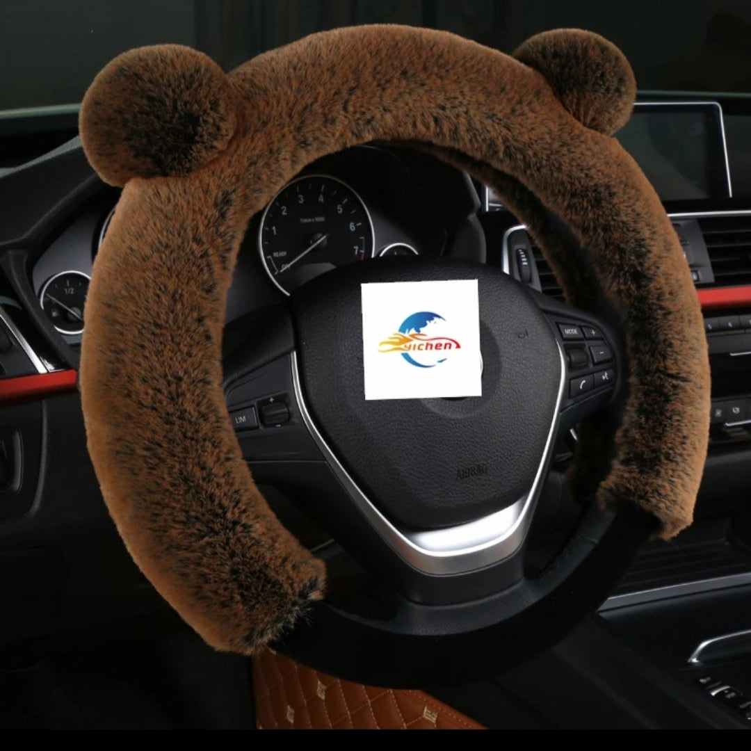 PLUSH FUR SOFT CAT EAR STEERING CAR WHEEL COVER