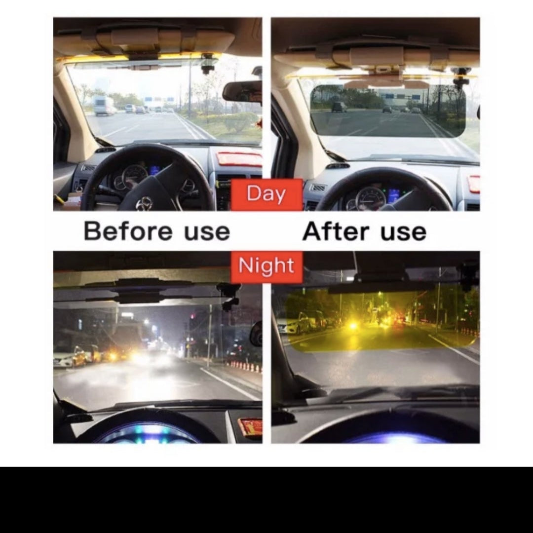 Before and after comparison of a car's interior lighting system with labeled 'Day' and 'Night' conditions.