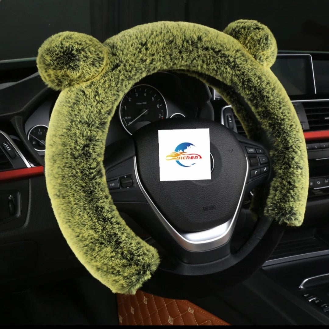 PLUSH FUR SOFT CAT EAR STEERING CAR WHEEL COVER