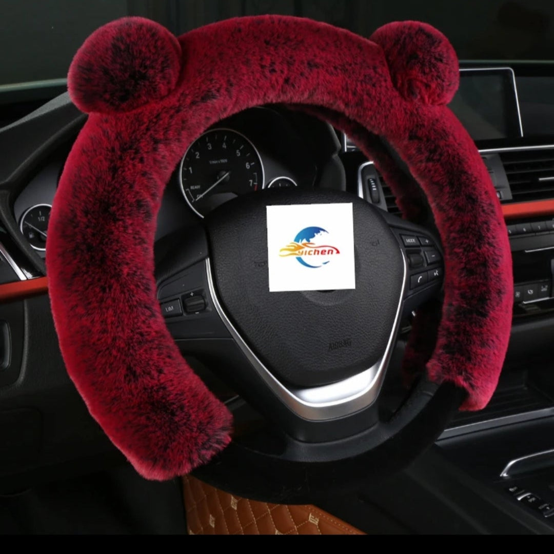 PLUSH FUR SOFT CAT EAR STEERING CAR WHEEL COVER