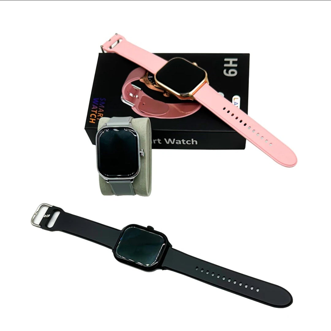 Smartwatch with black band and pink band on a black background