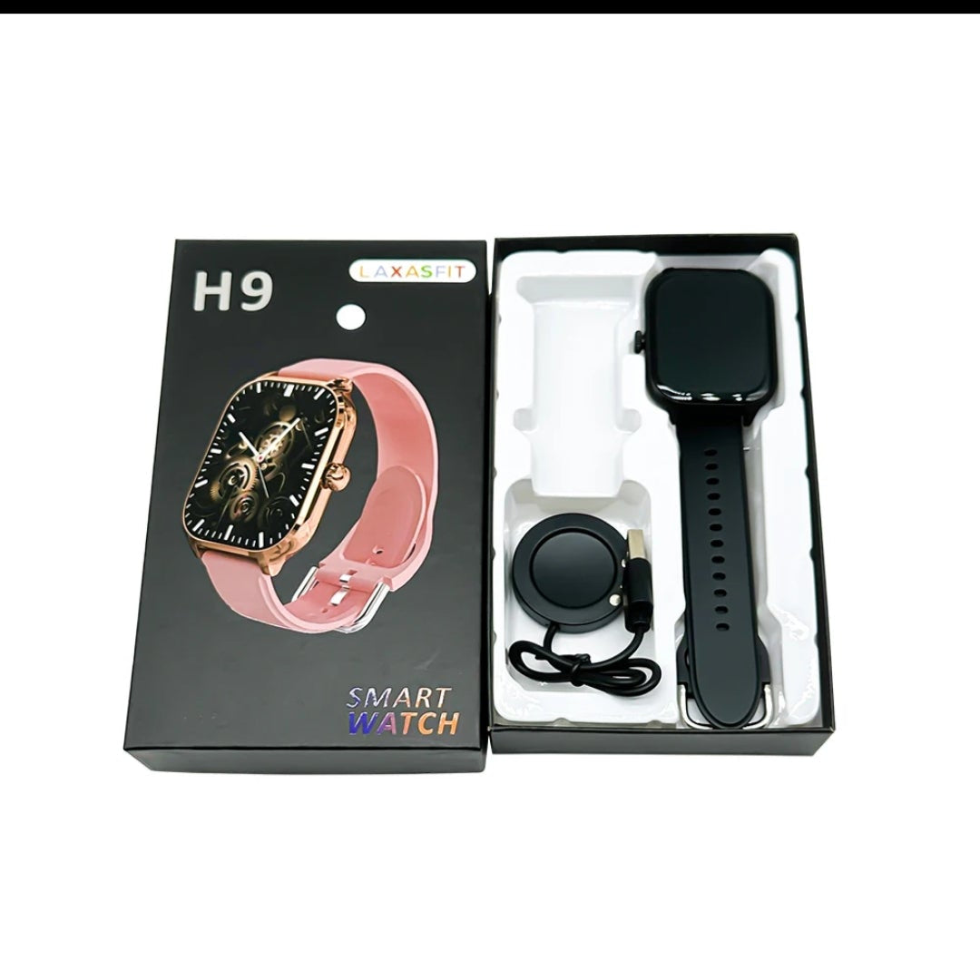Smartwatch packaging with H9 branding on a white background